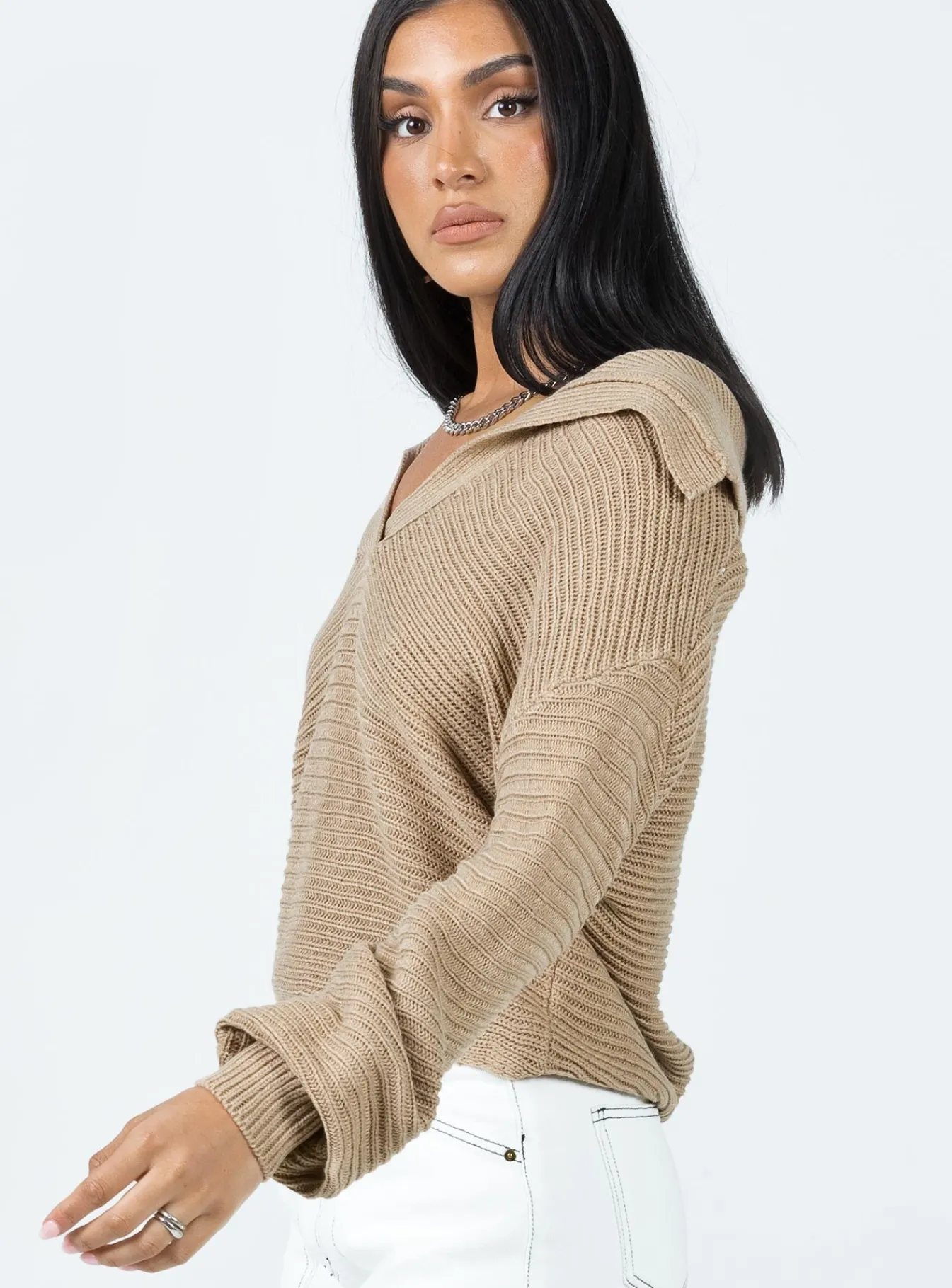 Princess Polly Brihni Oversized Knit Sweater Beige Flash Sale