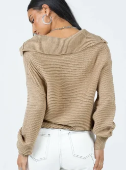 Princess Polly Brihni Oversized Knit Sweater Beige Flash Sale