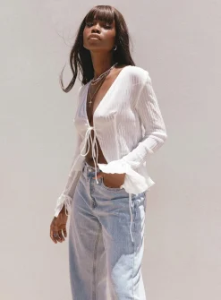 Princess Polly Brody Long Sleeve Top  White New