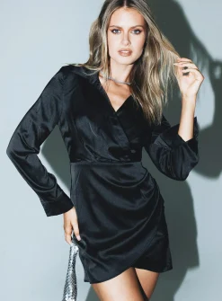 Princess Polly Brolin Long Sleeve Mini Dress  Black Best