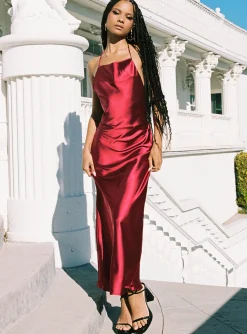 Princess Polly Broughton Halter Maxi Dress  Burgundy Hot