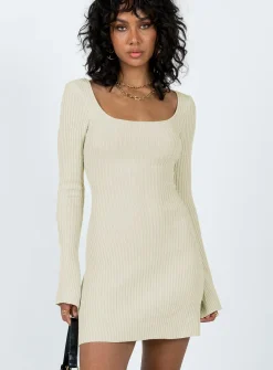 Princess Polly Brownhall Long Sleeve Mini Dress  Beige Cheap