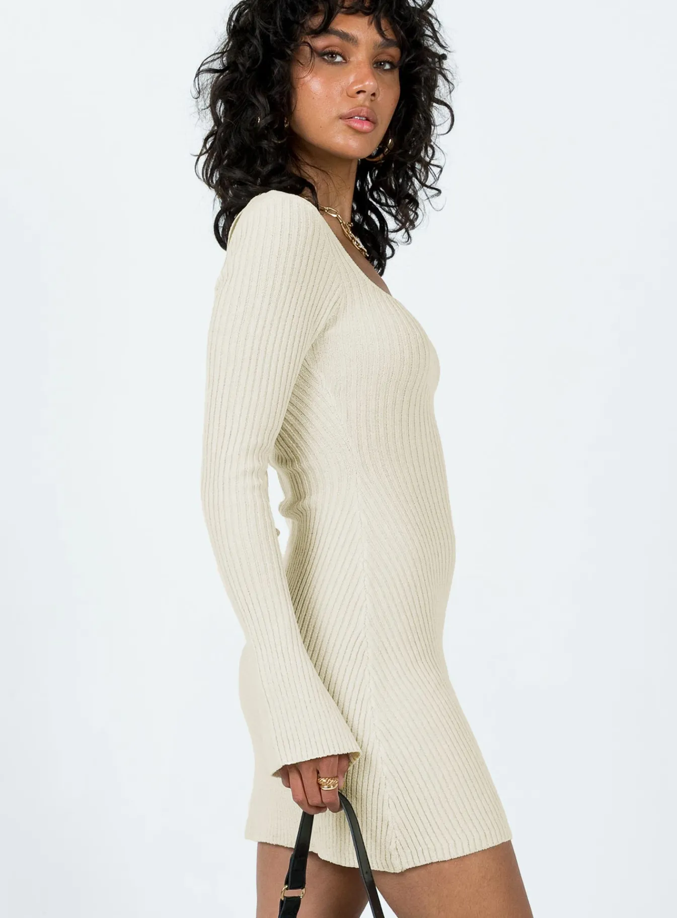 Princess Polly Brownhall Long Sleeve Mini Dress Beige Cheap