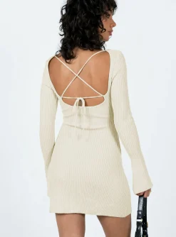 Princess Polly Brownhall Long Sleeve Mini Dress Beige Cheap