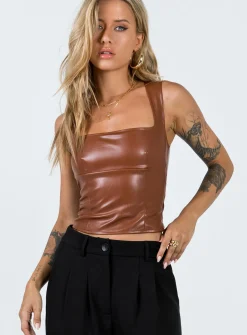 Princess Polly Brumby Pu Top  Brown Outlet