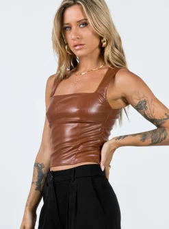 Princess Polly Brumby Pu Top  Brown Outlet