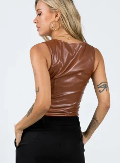 Princess Polly Brumby Pu Top  Brown Outlet