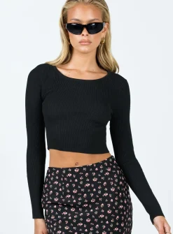 Princess Polly Brunz Long Sleeve Top  Black New