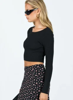 Princess Polly Brunz Long Sleeve Top  Black New