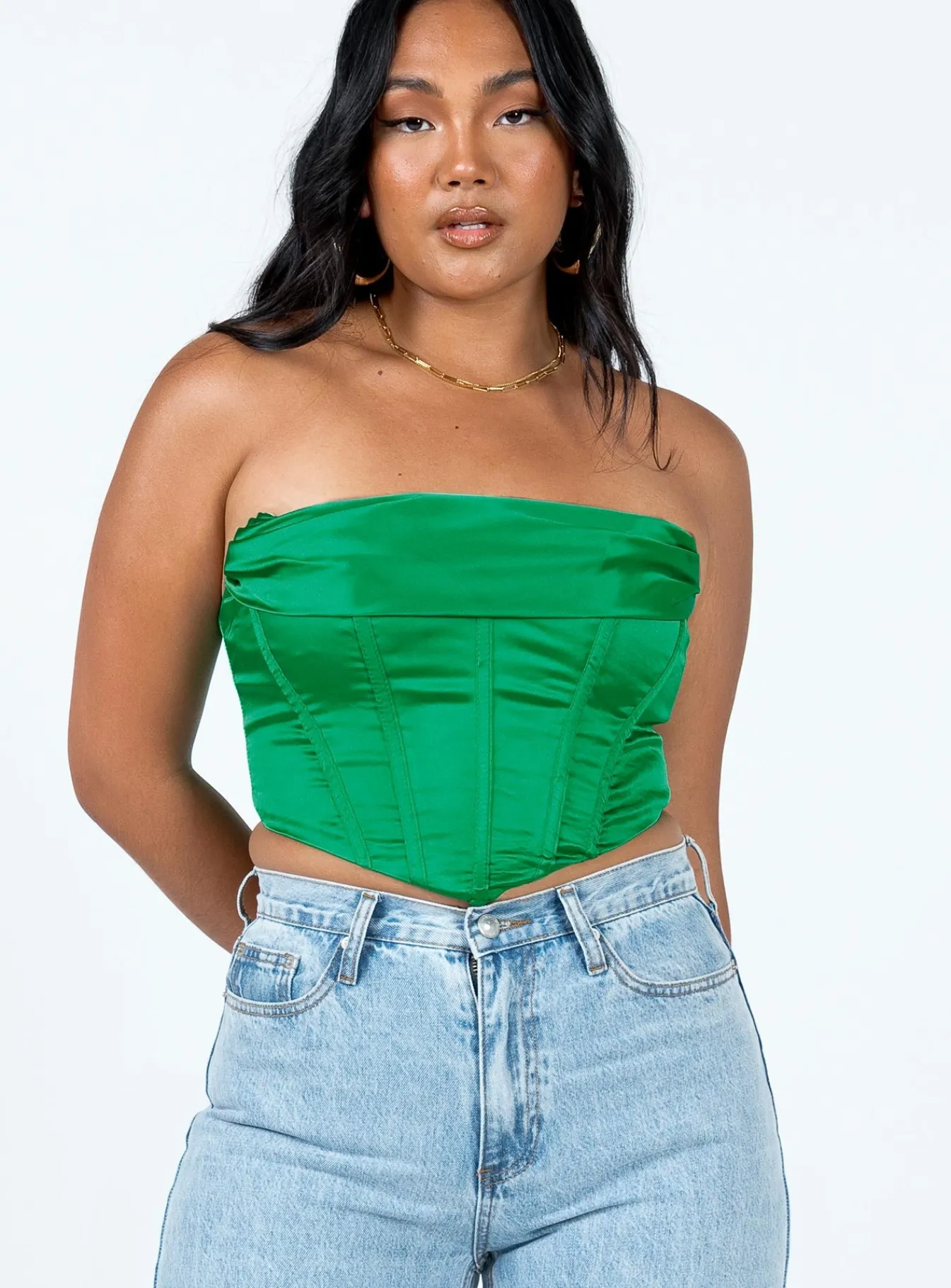 Princess Polly Buckner Strapless Top Green Best