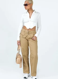 Princess Polly Burdem Low Waist Pants Camel   Brown Cheap