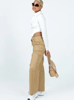 Princess Polly Burdem Low Waist Pants Camel   Brown Cheap
