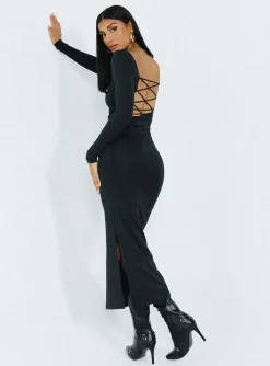 Princess Polly Burlington Long Sleeve Maxi Dress  Black Cheap