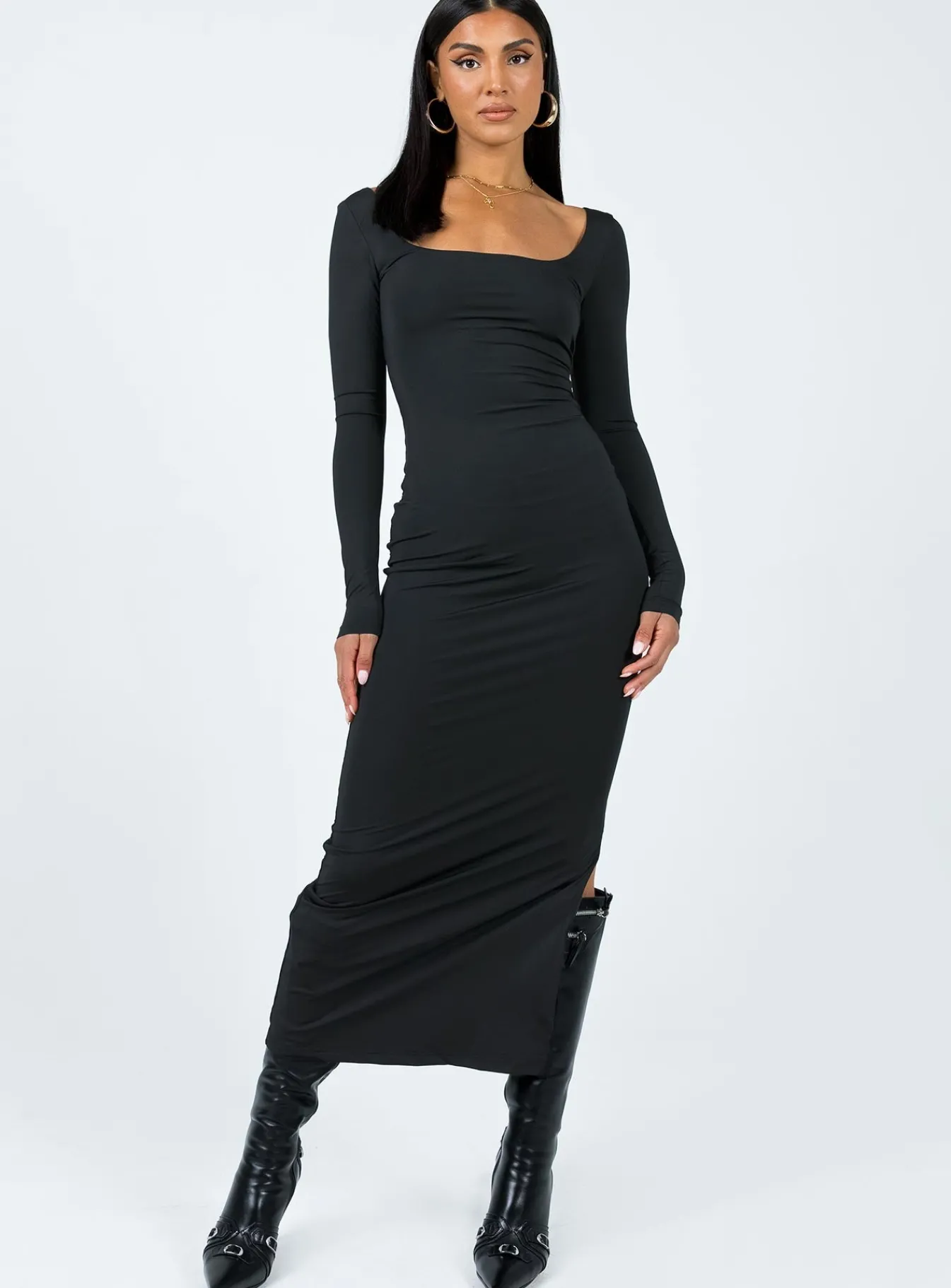 Princess Polly Burlington Long Sleeve Maxi Dress Black Cheap