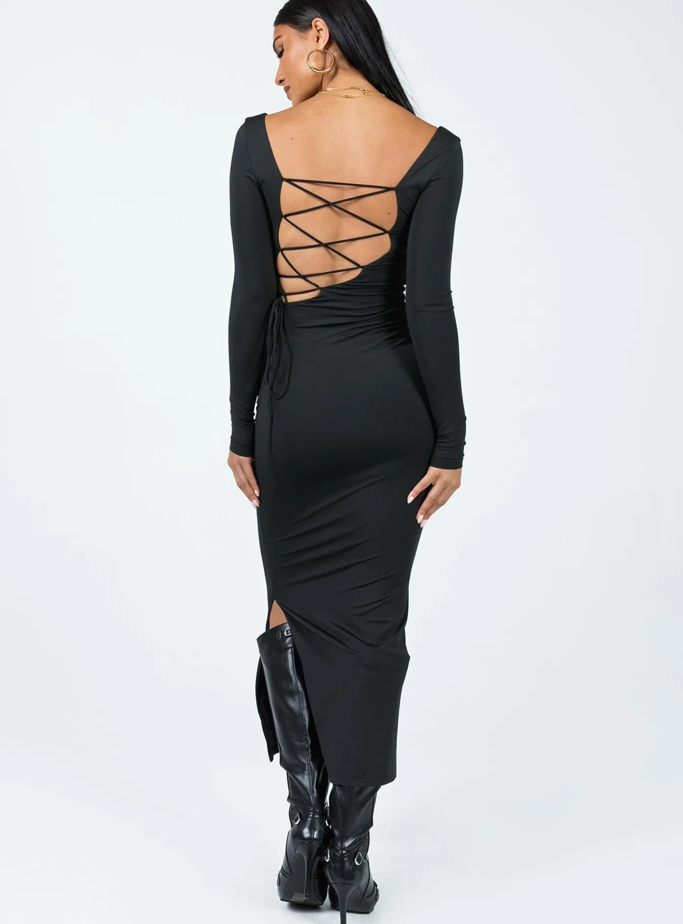 Princess Polly Burlington Long Sleeve Maxi Dress Black Cheap