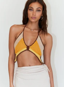 Princess Polly Butterfly Crochet Top  Orange Best Sale