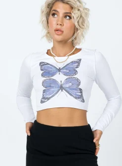 Princess Polly Butterfly Long Sleeve Top  White Best Sale