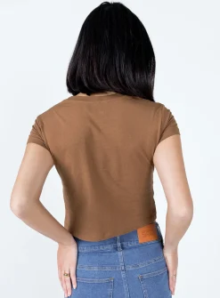 Princess Polly Bye Babe Shrunken Tee  Brown New