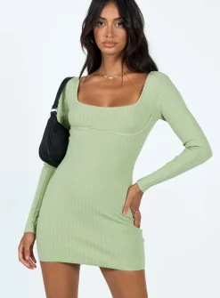 Princess Polly Byer Long Sleeve Mini Dress  Sage Sale