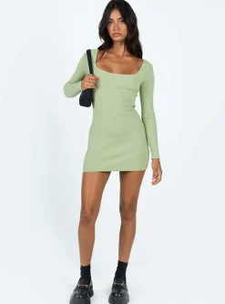 Princess Polly Byer Long Sleeve Mini Dress  Sage Sale