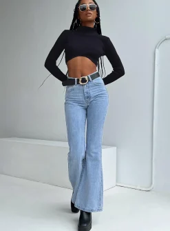 Princess Polly Cabarita Lounge Denim Jeans  Mid Wash Sale