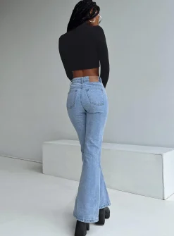 Princess Polly Cabarita Lounge Denim Jeans  Mid Wash Sale