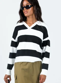 Princess Polly Caird Polo Sweater  Black/White New