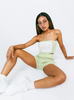 Princess Polly Cal Cable Knit Shorts  Green Flash Sale