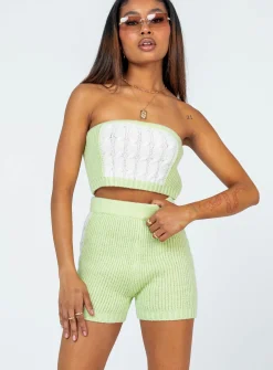 Princess Polly Cal Cable Knit Shorts  Green Flash Sale