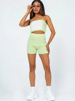 Princess Polly Cal Cable Knit Shorts  Green Flash Sale