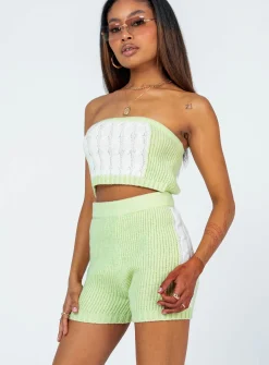 Princess Polly Cal Cable Knit Shorts  Green Flash Sale