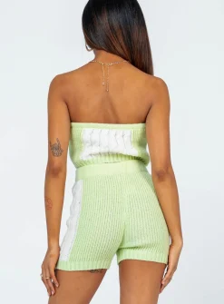 Princess Polly Cal Cable Knit Shorts  Green Flash Sale