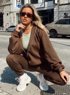 Princess Polly Calder Zip Hoodie  Brown Flash Sale