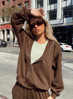 Princess Polly Calder Zip Hoodie  Brown Flash Sale