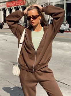Princess Polly Calder Zip Hoodie  Brown Flash Sale