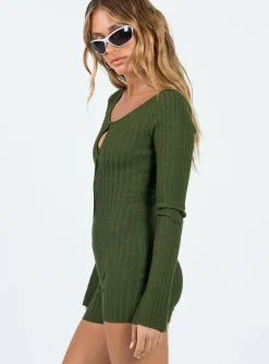 Princess Polly Calia Long Sleeve Romper Green Flash Sale