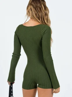 Princess Polly Calia Long Sleeve Romper Green Flash Sale