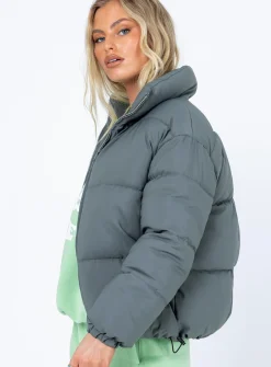 Princess Polly Callanie Puffer Jacket  Green New