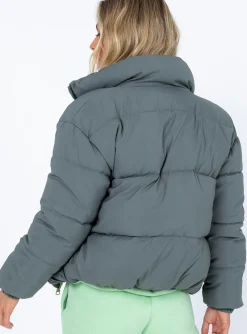 Princess Polly Callanie Puffer Jacket  Green New