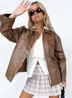 Princess Polly Callie Faux Leather Jacket  Brown Hot