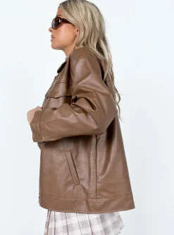 Princess Polly Callie Faux Leather Jacket  Brown Hot
