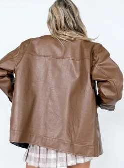 Princess Polly Callie Faux Leather Jacket  Brown Hot