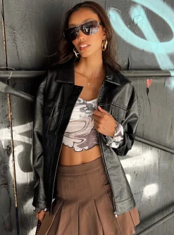 Princess Polly Callie Faux Leather Jacket  Black Fashion