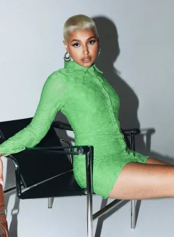 Princess Polly Calvert Long Sleeve Mini Dress  Green Best