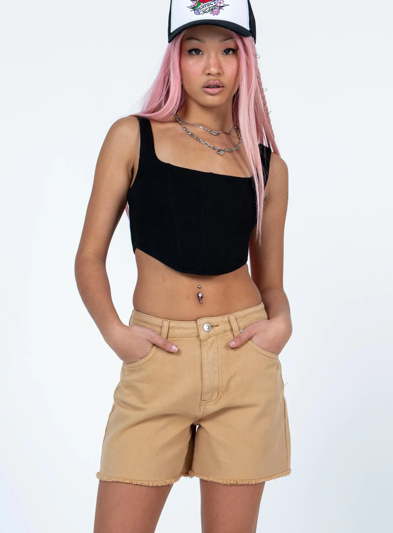 Princess Polly Caral Denim Shorts Tan Beige Store