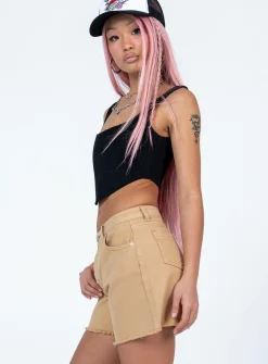 Princess Polly Caral Denim Shorts Tan Beige Store