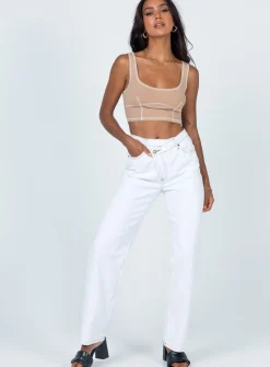 Princess Polly Carl Top Beige Flash Sale