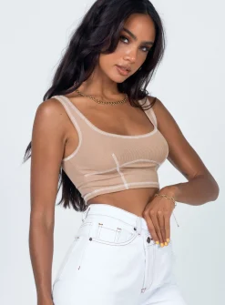 Princess Polly Carl Top Beige Flash Sale