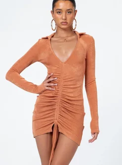 Princess Polly Carley Long Sleeve Mini Dress  Orange Cheap