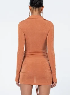 Princess Polly Carley Long Sleeve Mini Dress  Orange Cheap